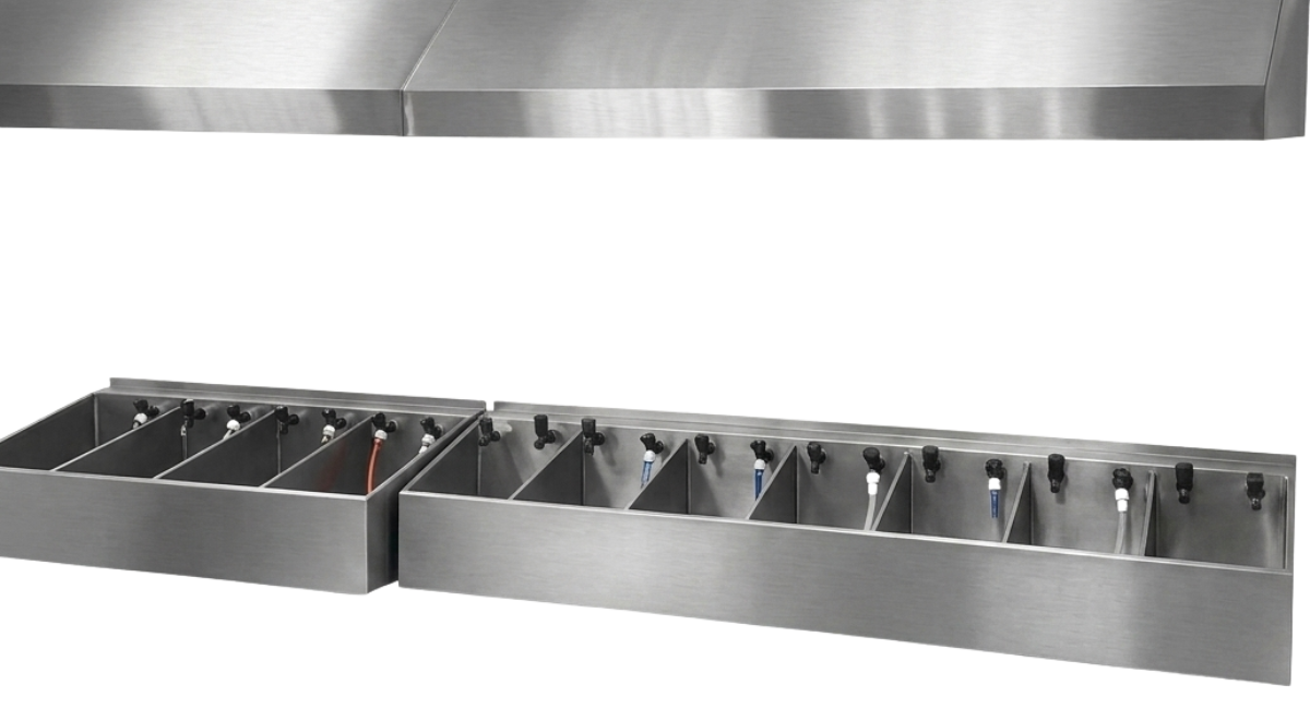 Bancada para reuso de capilares com coifa, o porposito é ilustrar o abente eficiente com inox